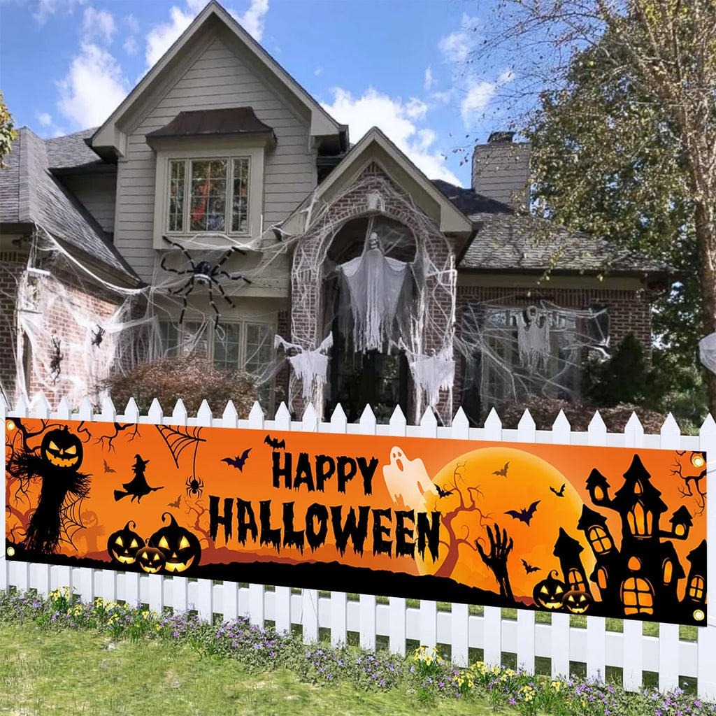 Happy Halloween Outdoor Banner Pumpkin Bat Party Decoration
