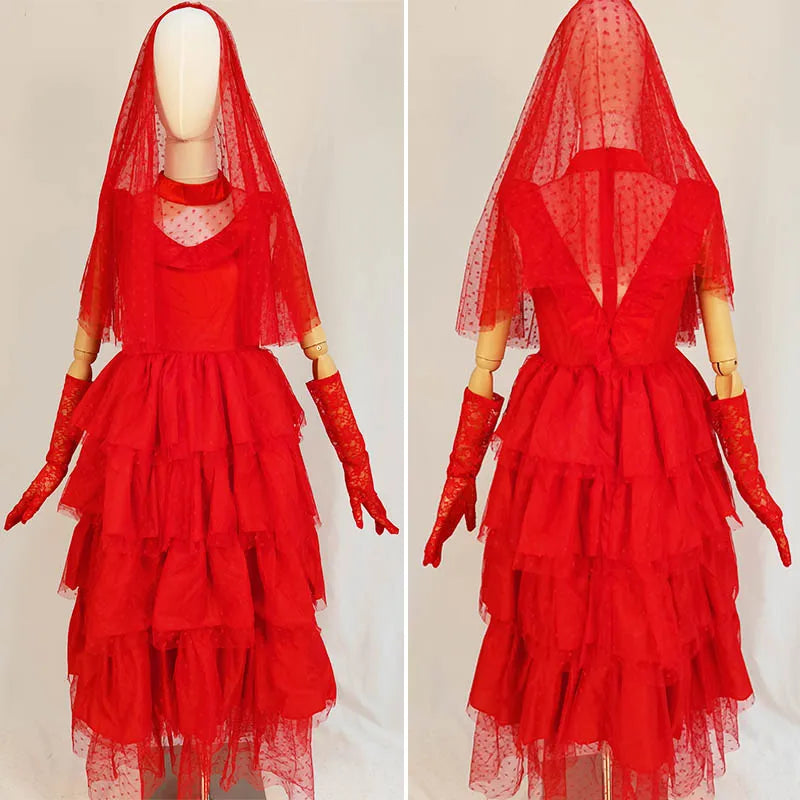 Gothic Red Wedding Dress Costume with Veil & Gloves