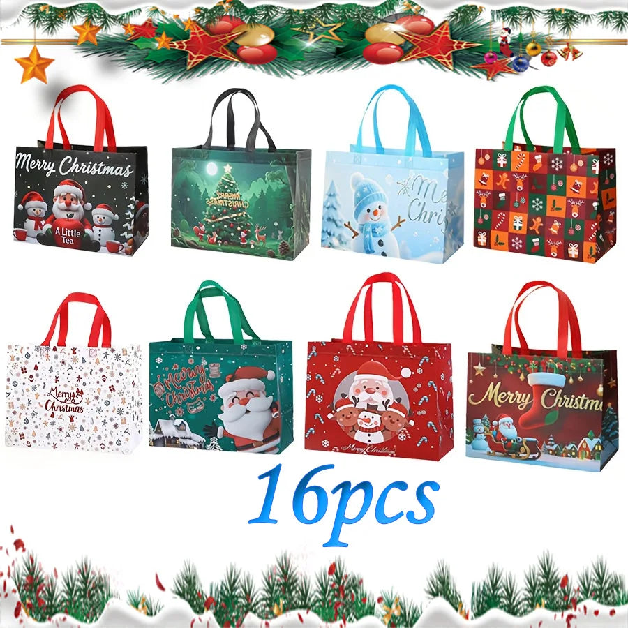 1-16PCS Large Christmas Gift Bags, Christmas Tote Bags with Handles(32.5x25*17cm), Multifunctional Christmas Bags for Gifts
