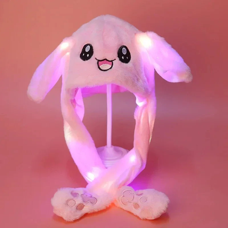 Plush Rabbit Hat with Moving Ears for Kids and Adults