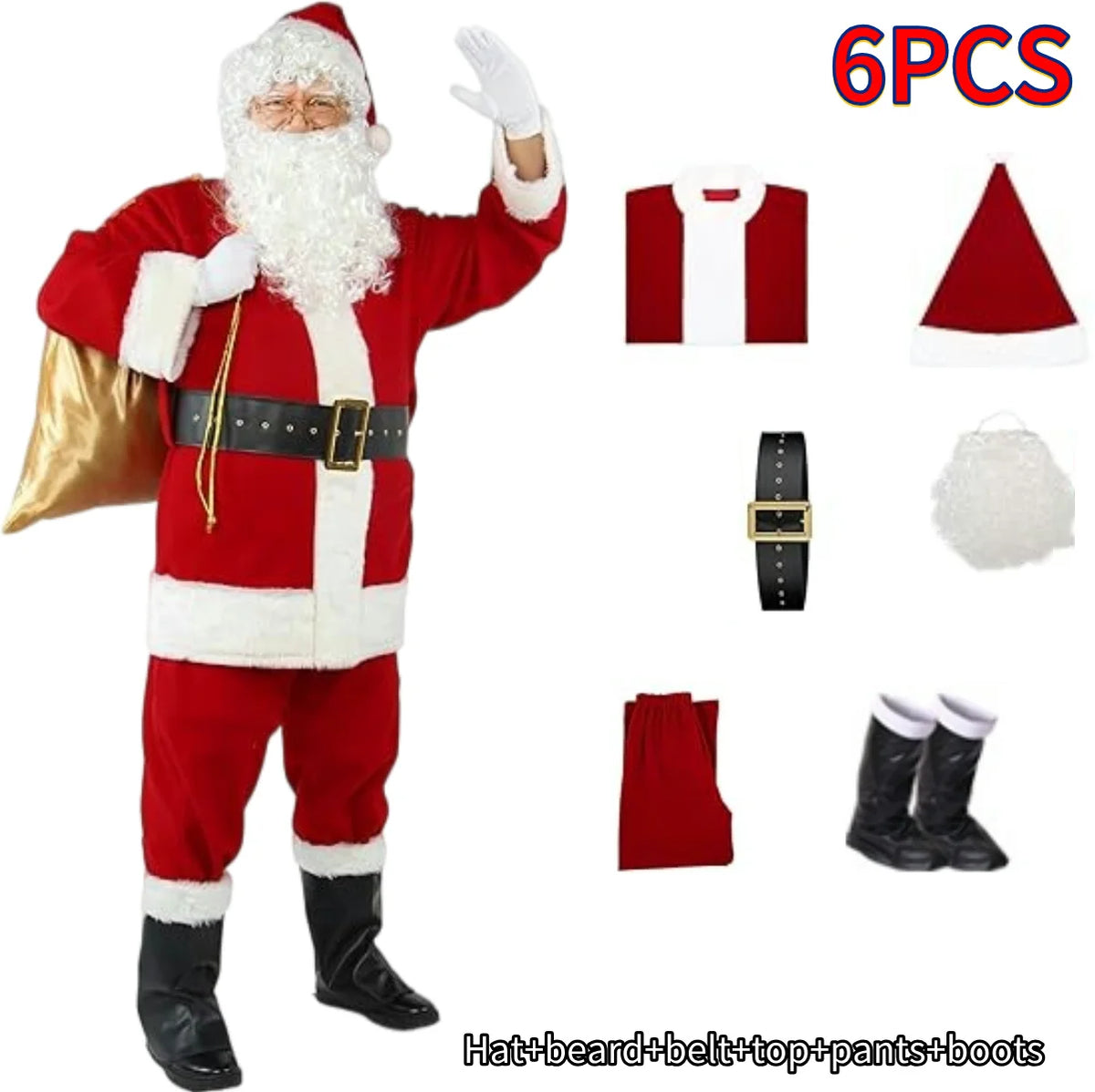 Men's Gold Velvet Santa-Inspired Christmas Costume Set