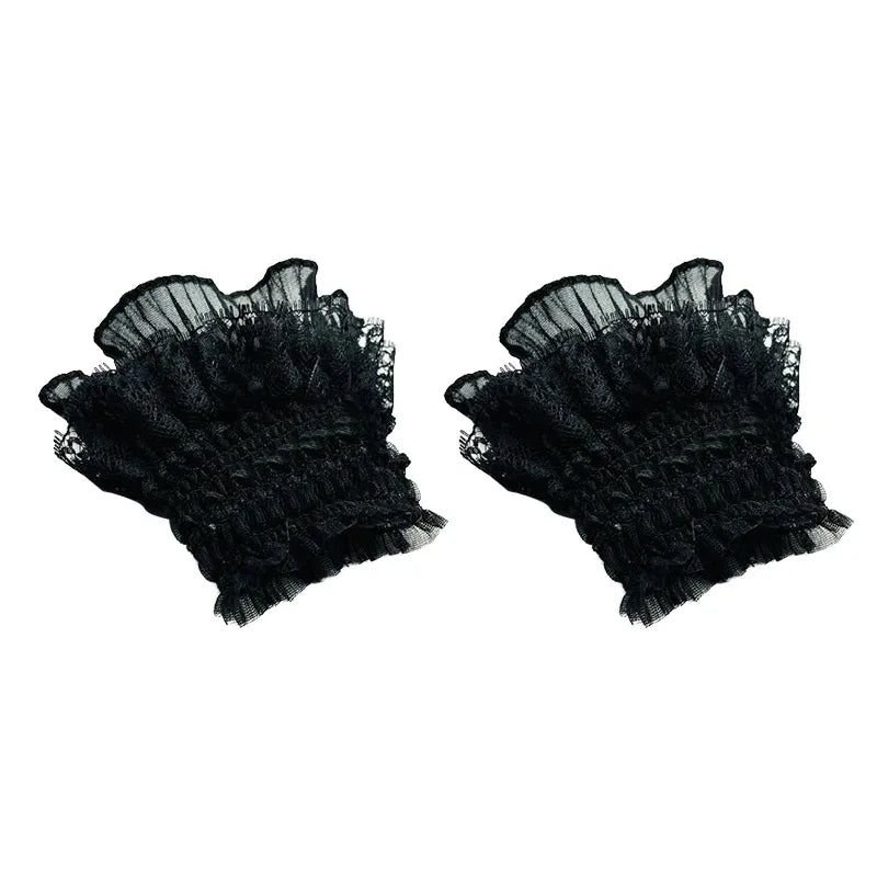 Gothic Lace Wrist Cuffs with Bow Detail for Costumes