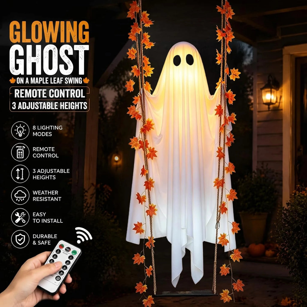 Luminous Halloween Hanging Swing Ghost Adjustable Brightness Yard Flying Ghost Swing Ornament LED Remote-controlled