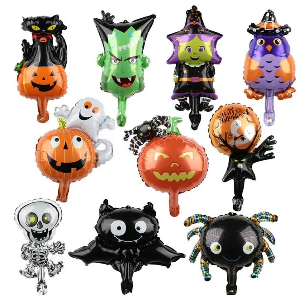 12pcs Halloween Mini Pumpkin Ghost Balloons Bat Spider Witch Monster Head Foil Balloon Globos Halloween Party Supplies