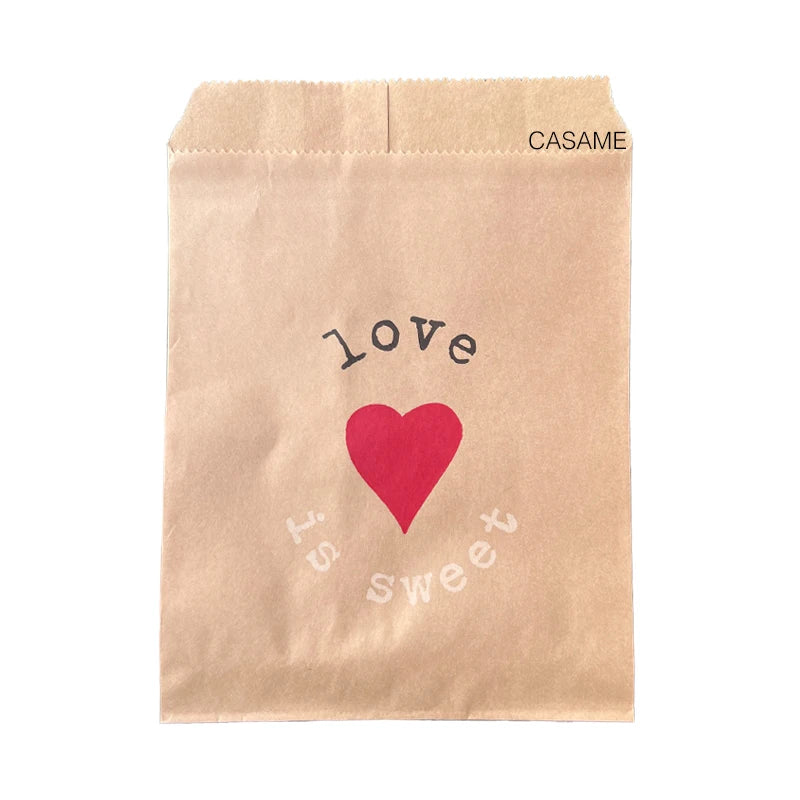 50pcs 15*10CM Wave Dot Kraft Paper Candy Biscuit Bags Packing Pouch Popcorn Bag Birthday Wrapping Supplies Pastry Tool