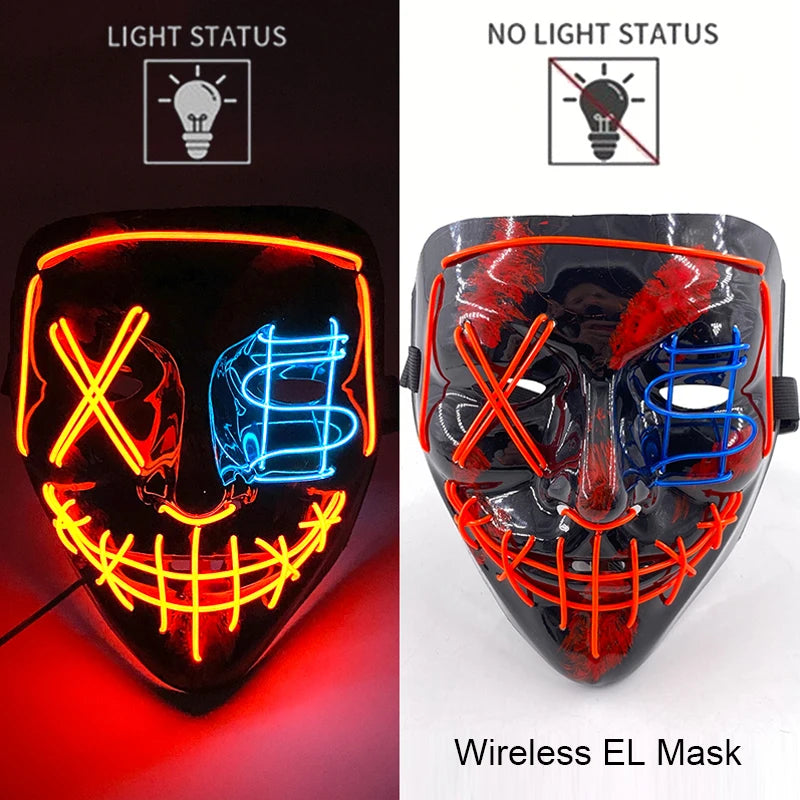 Wireless Neon LED Horror Mask for Halloween Cosplay