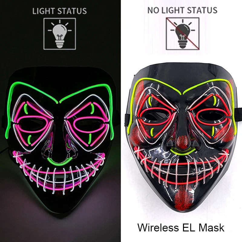 Wireless Neon LED Horror Mask for Halloween Cosplay