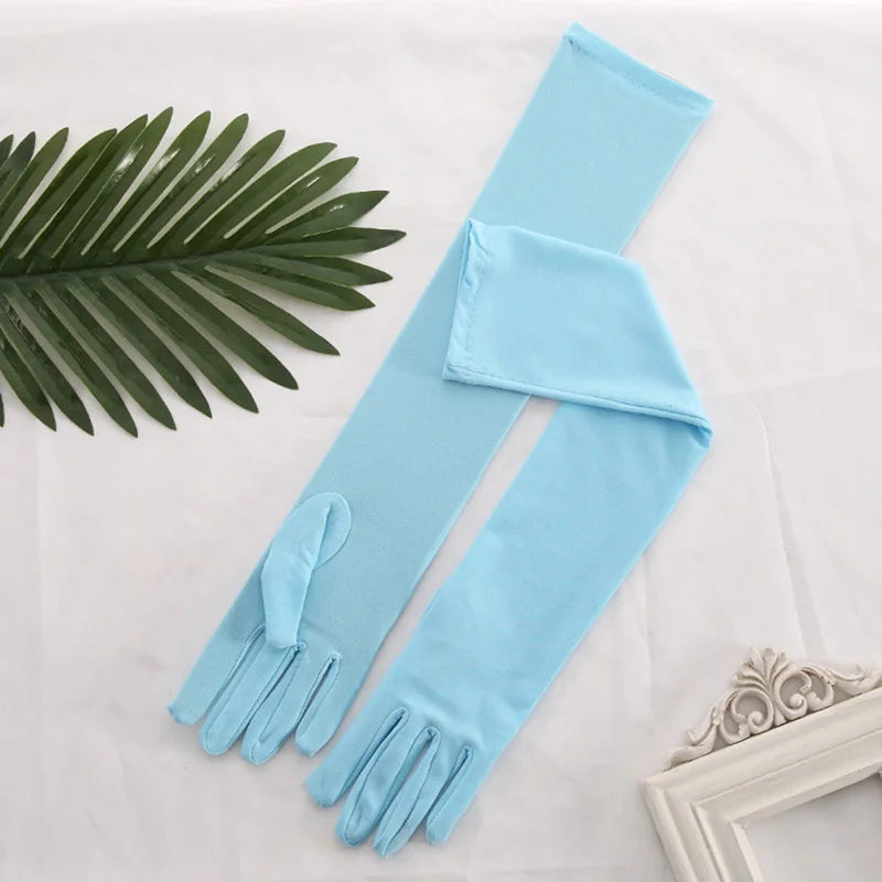 45cm Long Women Elasticity Matte Spandex Dance Performance Long Bride Wedding Mitten Halloween Party Cosplay Princess Glove P26