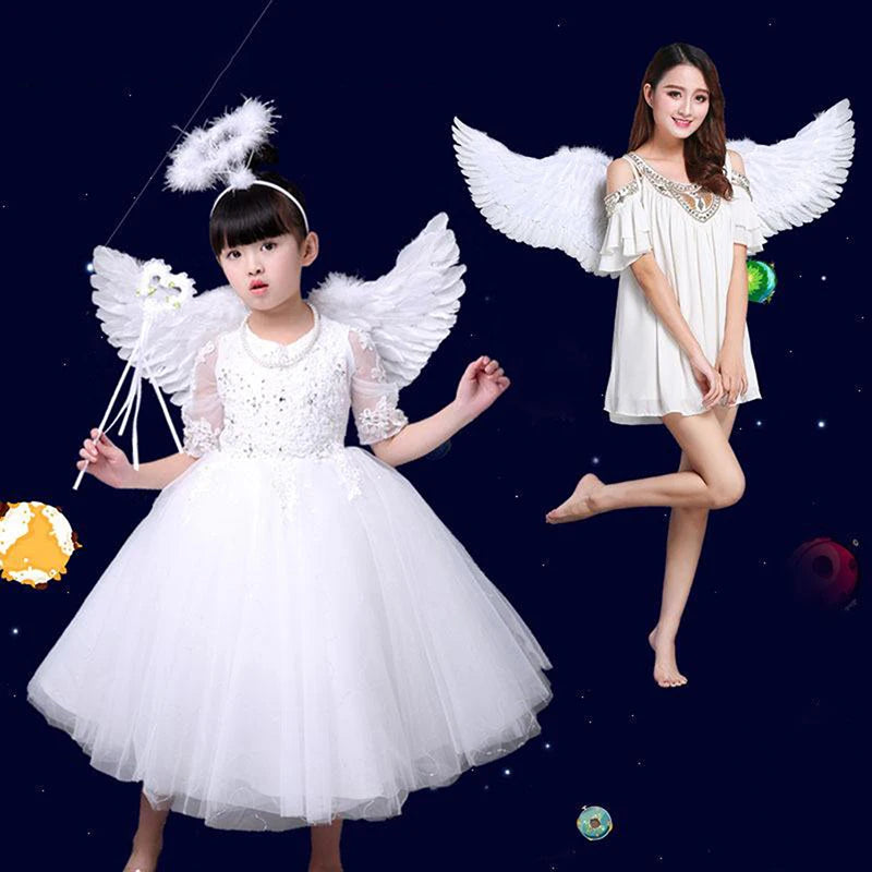 White Angel Wings Costume Set with Halo and Magic Wand