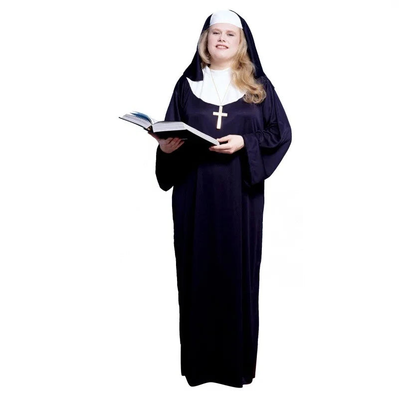 Women’s Traditional Nun Costume Black Robe for Halloween