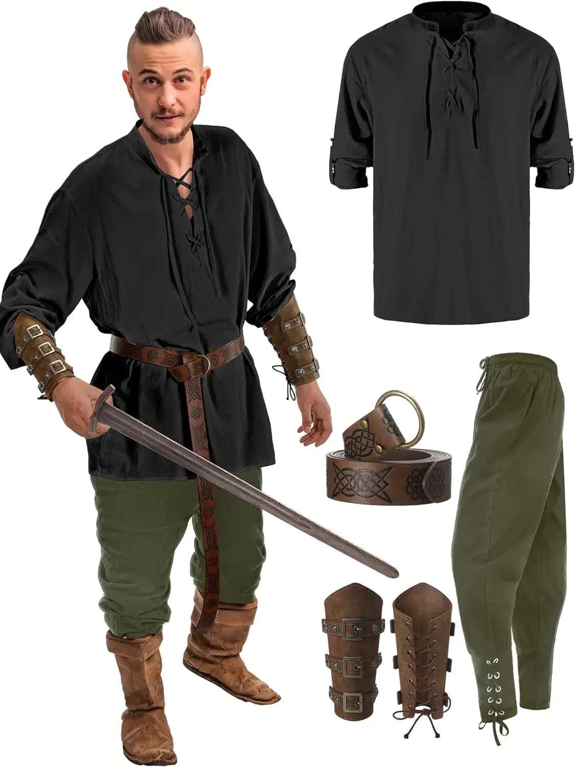 Men's Renaissance Costume Set with Shirt, Pants & Belt