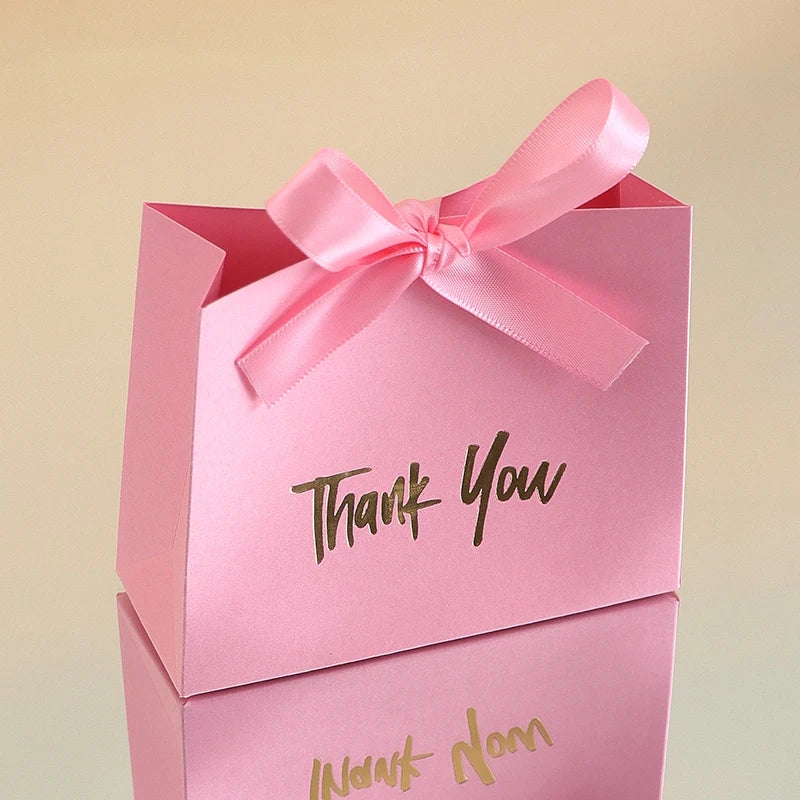 10 Mini Gift Boxes/Gift Bags with Gold Ribbon and Thank You Text Design, Available in Various Colors, Perfect for Wedding Favors, Mother's Day, Father's Day Party Gifts, and Small Gifts, as Well as Birthday, Gender Reveal, Gr