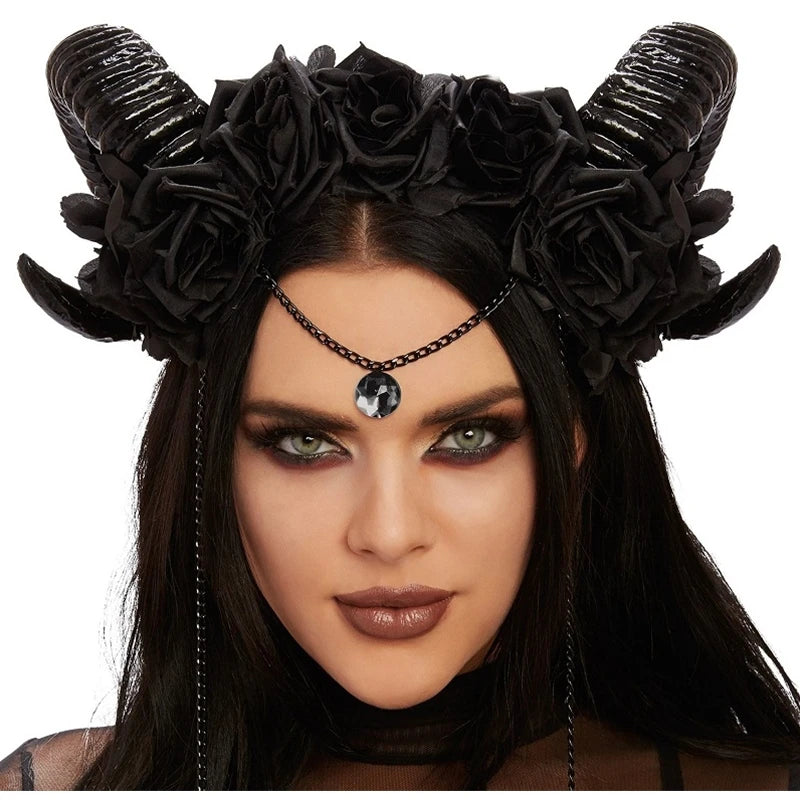 Black Demon Horn Headband Gothic Halloween Costume Accessory