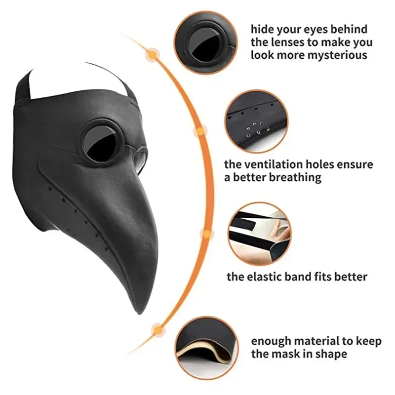 Black Plague Doctor Mask Halloween Costume Accessory