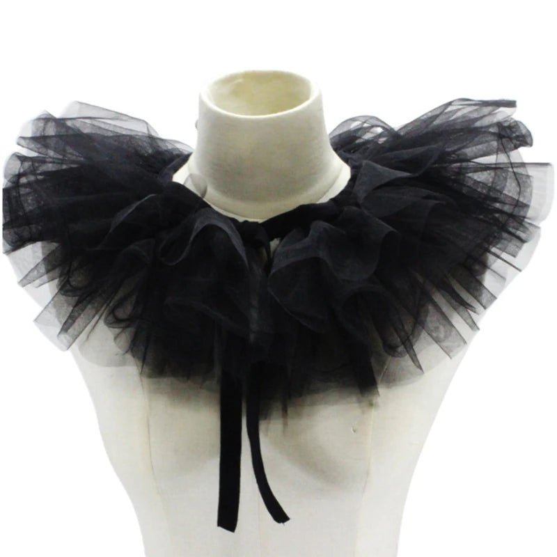 Women Girls Victorian Renaissance Elizabethan Ruffled Neck Collar Satin Clown Cosplay Ruff Choker Halloween Party Stage Costume