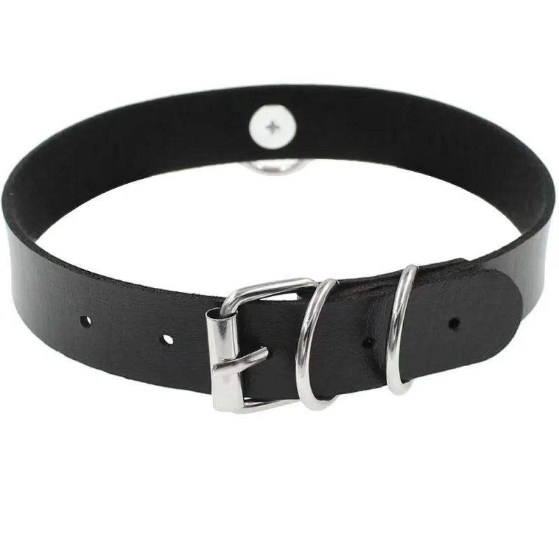 Punk PU Leather Choker with Pull Ring Chain Costume Accessory