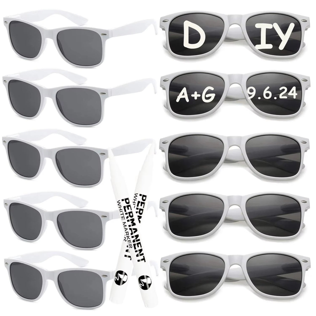 12-120Pcs Wedding Heart Sunglasses with Pen Personalised Heart Glasses Bachelorette Party Sunglasses for Wedding Party Favors