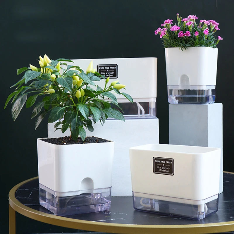 New Self Watering Plant Pot Magnetic Plastic Self-absorbent Cotton Rope Flowerpot For Double-deck Lazy Plant Pot Garden Supplies