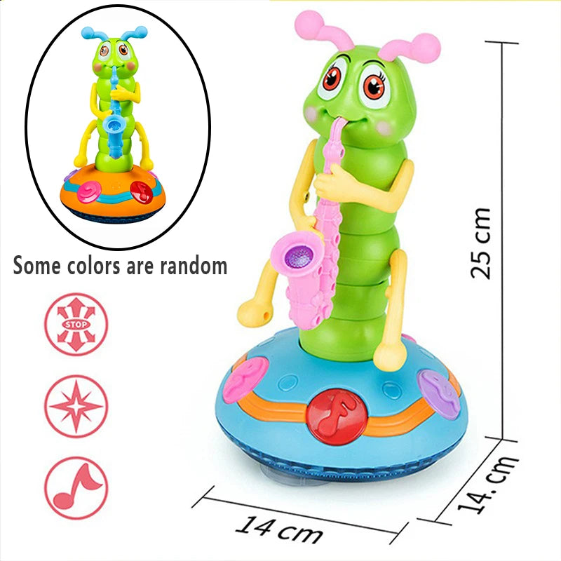 1pcs Children's Electric Caterpillar Saxophone Toys,Dancing Saxophone Caterpillar,LED Light Caterpillar Saxophone Toy Wriggle Ca