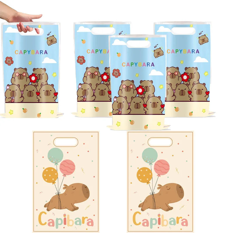 10pcs Animal Theme Cute Capybara Pattern Handbag Boys and Girls Birthday Party Candy Biscuit Present Bag Decor Supplies