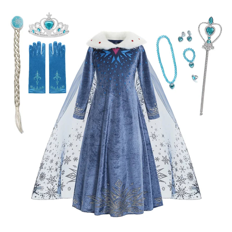 Girls Winter Snow Queen Princess Dress Costume Long Sleeve