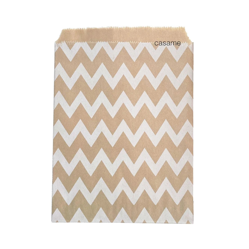 50pcs 15*10CM Wave Dot Kraft Paper Candy Biscuit Bags Packing Pouch Popcorn Bag Birthday Wrapping Supplies Pastry Tool