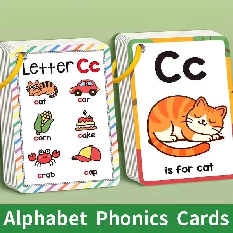 Alphabet Phonics Flash Cards for Toddlers Kids - English Letter Learning Educational Toys Preschool ABC Vocabulary Flashcards