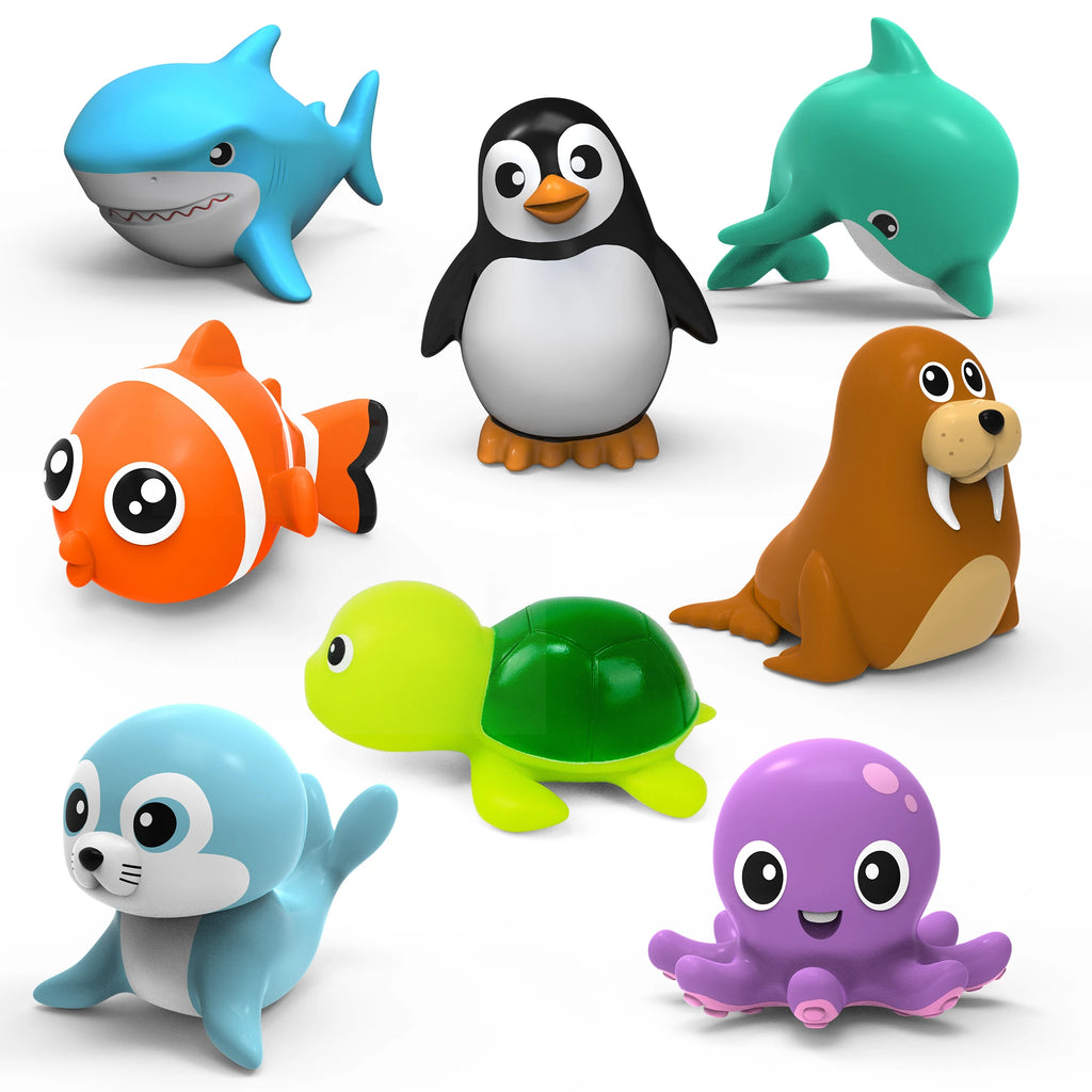 8pcs Mold-Resistant Sea Animal Bathtub Shower Toys Bathing Water Play Clockwork Toy for Kids Birthday Gifts
