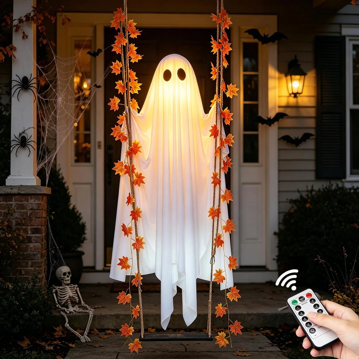 Luminous Halloween Hanging Swing Ghost Adjustable Brightness Yard Flying Ghost Swing Ornament LED Remote-controlled