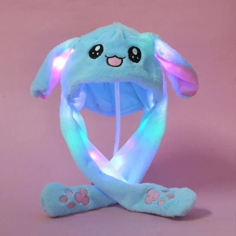 Plush Rabbit Hat with Moving Ears for Kids and Adults