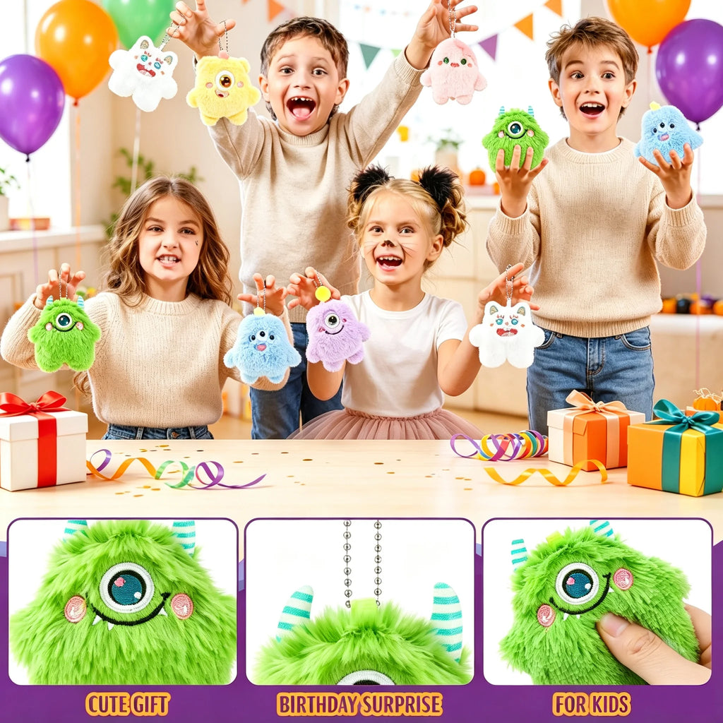12-60Pcs Halloween Mini Plush Keychain Bulk Cute Monster Stuffed Animal Party Favors Kids Birthday Gifts Goodie Bag Stuffers