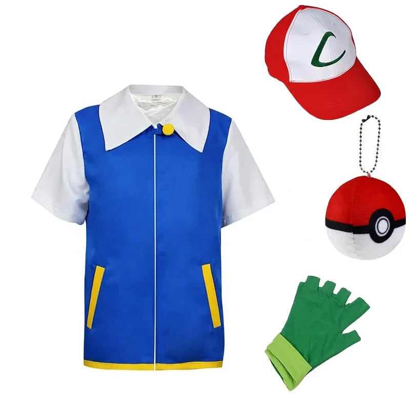 Blue Anime Trainer Cosplay Costume with Jacket, Cap & Gloves
