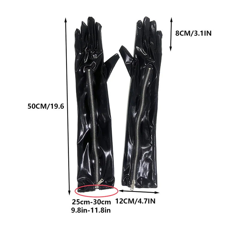 50cm Fashion Sexy Patent Leather Zipper Black Elbow Long Gloves Pole Dance Stage Performance Halloween Cosplay Women Gloves