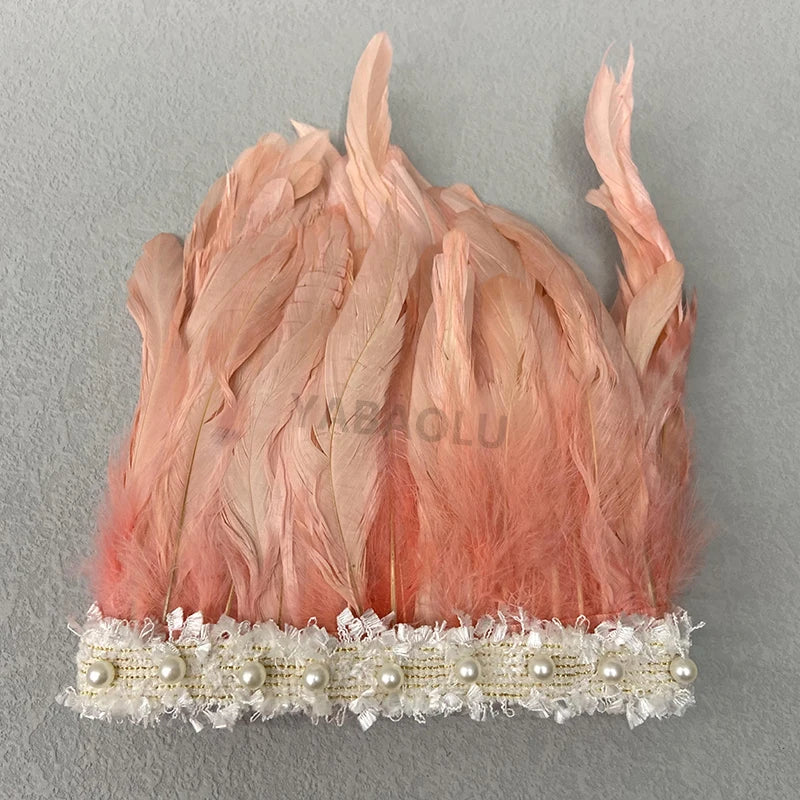 Natural Feather Wrist Cuffs Elegant Fur Sleeve Arm Accessories Gothic Halloween Cosplay Feather Gloves Pearl Arm Cuff 2pcs