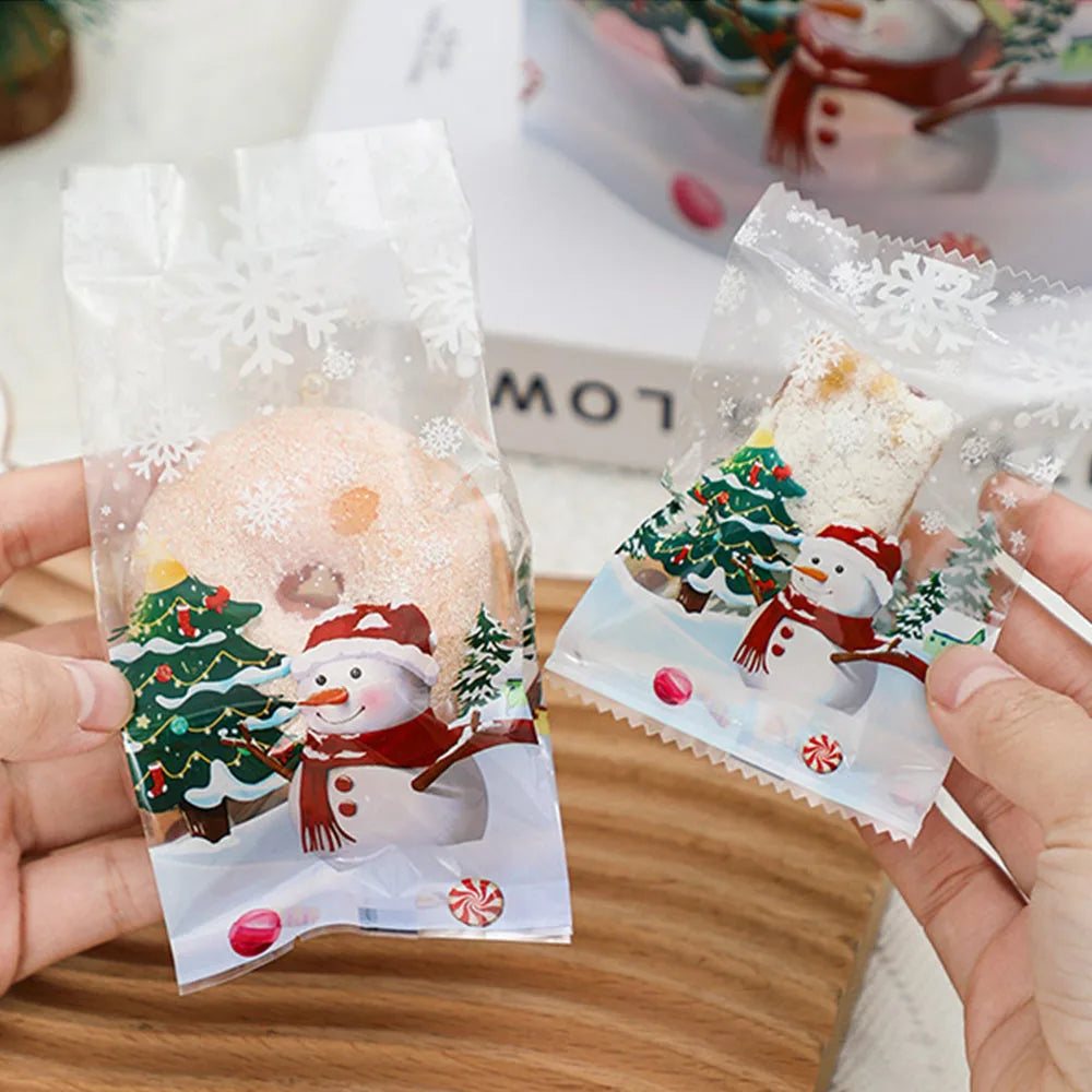 50pcs Christmas Snowman Transparent Candy Bag Gifts Cookie Baking Packaging Bags Xmas Winter Party Decoration New Year