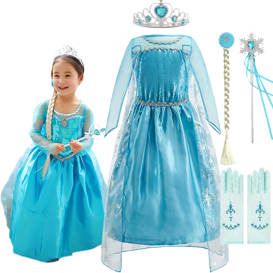 Girls Sequined Snow Queen Dress, Winter Princess Costume