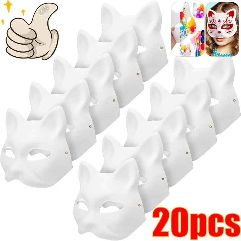 Blank Paper Cat Mask DIY Paintable Half Face Costume Mask