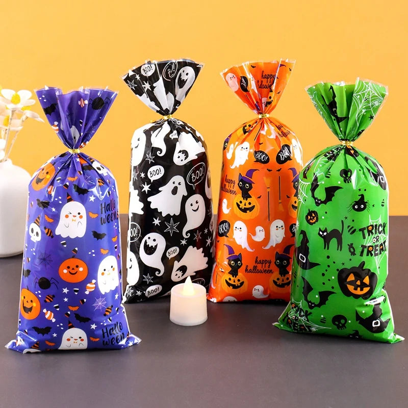 25/50/100pcs Halloween Pumpkin Candy Bags Trick Or Treat Gift Cookie Packing Bags for Happy Halloween Party Decor Supplies