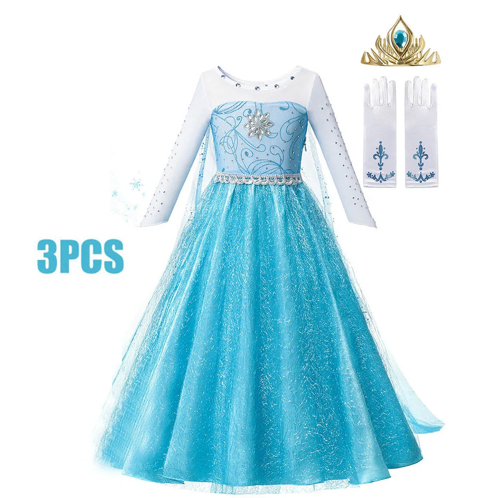 Girls Full Print Princess Dress Costume for Birthday Parties