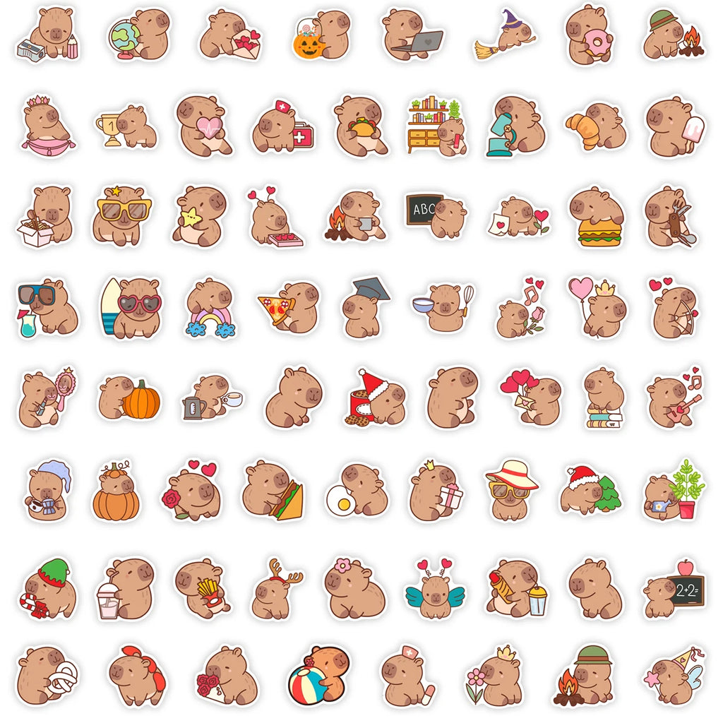 Cute Cartoon Capybara Stickers Kids DIY Toys Gift Decorative Decal for Scrapbook Junk Journals Laptop Luggage Waterproof