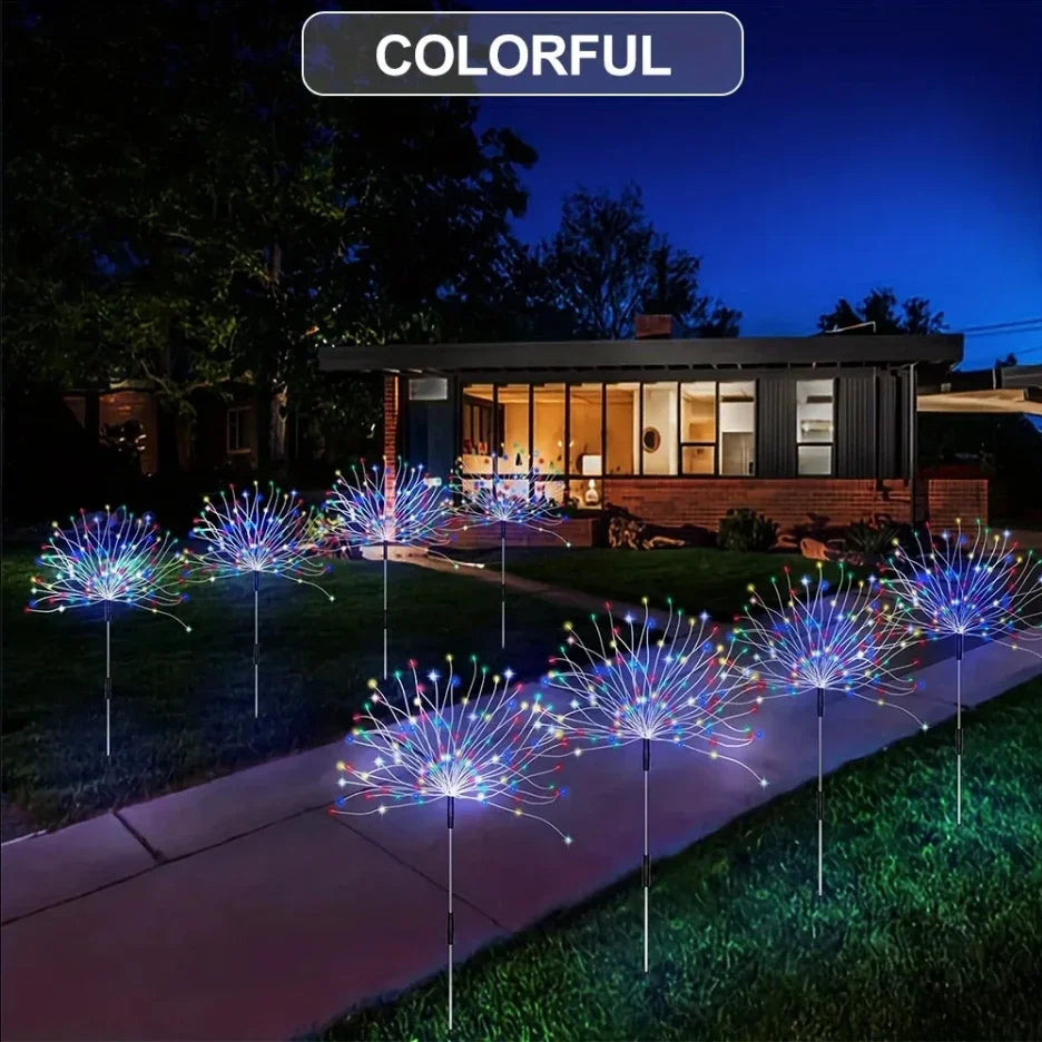 8 Mode Firework Lamp Solar Powered Outdoor Grass Globe Dandelion Fireworks Lamp for Garden Yard Lawn Landscape Holiday Light
