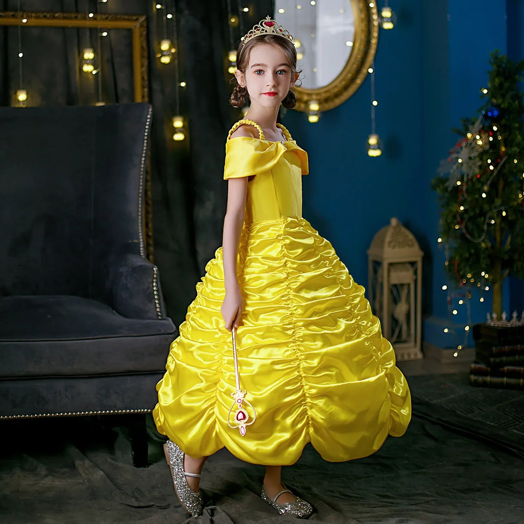 Girls Yellow Princess Dress Halloween Costume for Kids