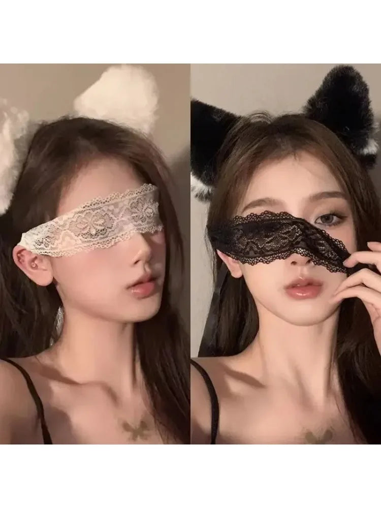 Black Lace Blindfold Eye Mask Set for Masquerade Parties