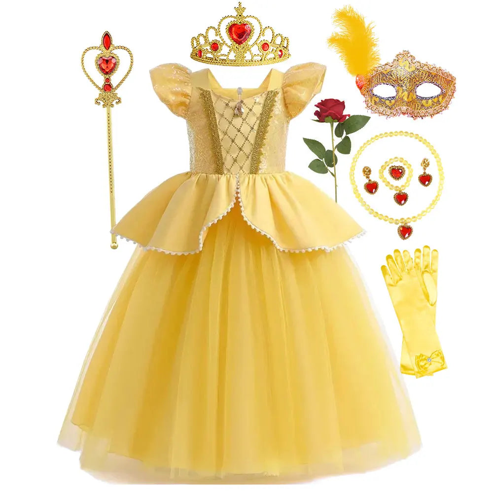 Girls Elegant Mesh Princess Ball Gown Costume Dress