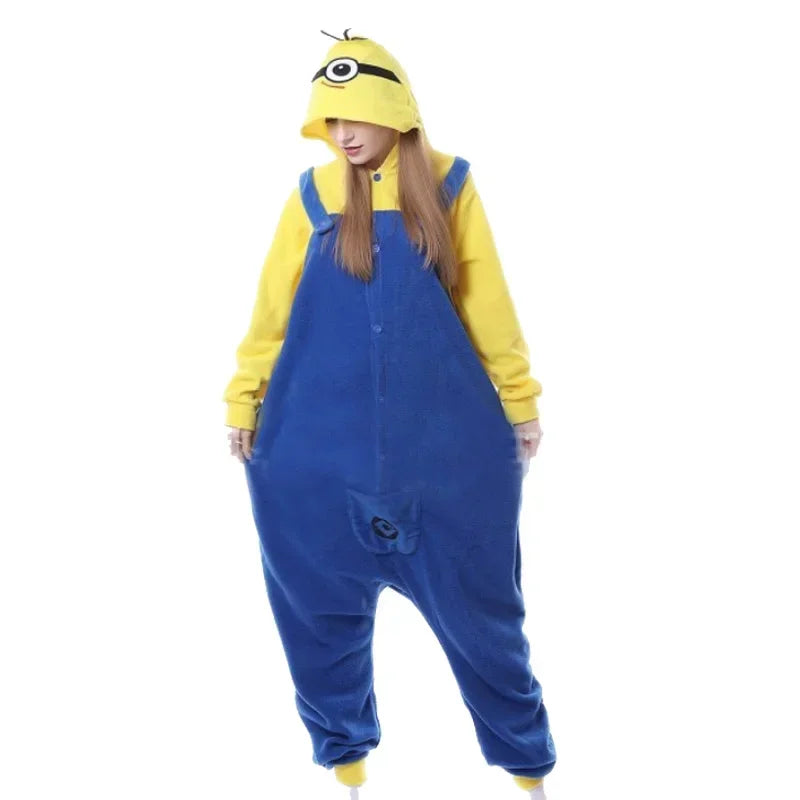 Adult Yellow Cartoon Fleece Onesie Pajama Jumpsuit