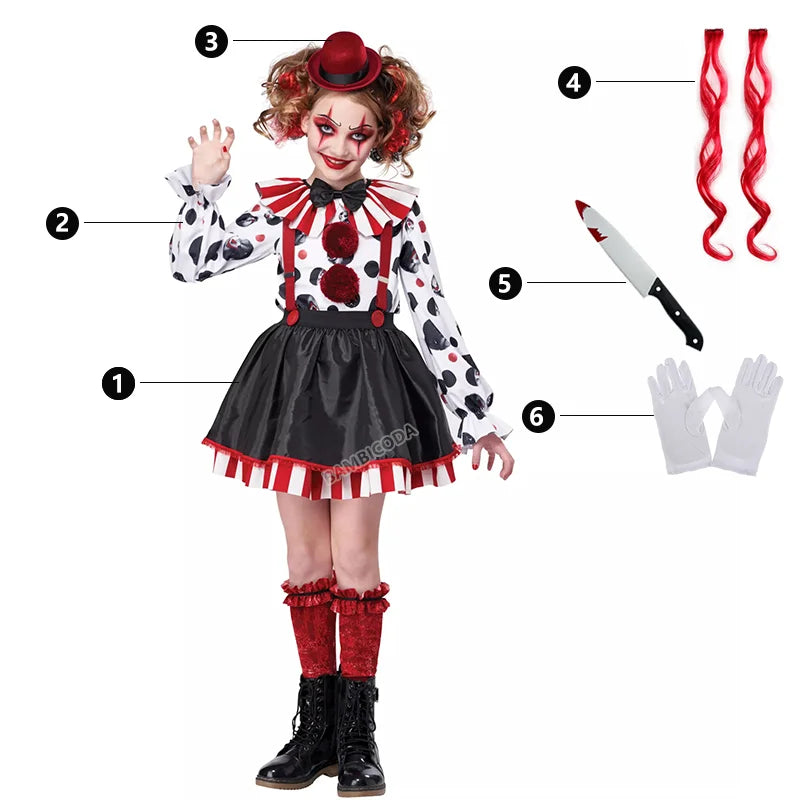 Girls Harlequin Clown Jester Costume 4–10 Years