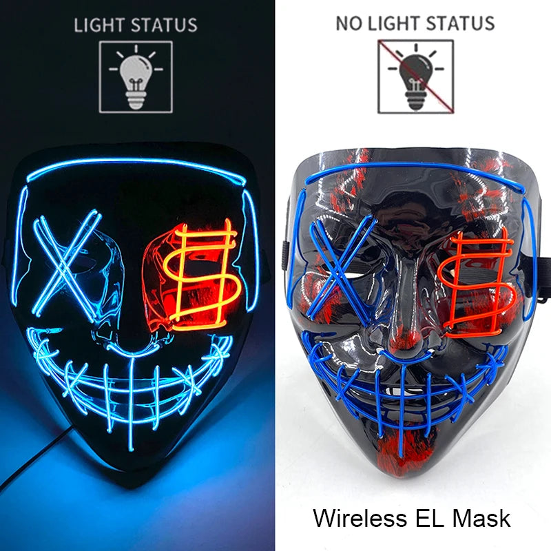 Wireless Neon LED Horror Mask for Halloween Cosplay