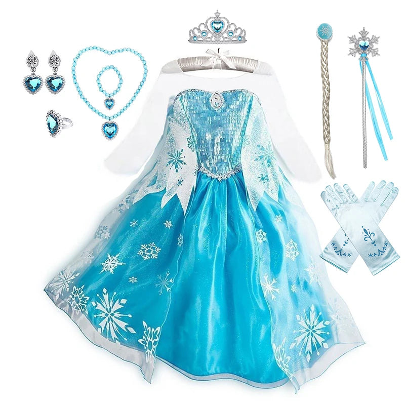 Girls Snow Princess Dress with Long Cloak for Costume Parties
