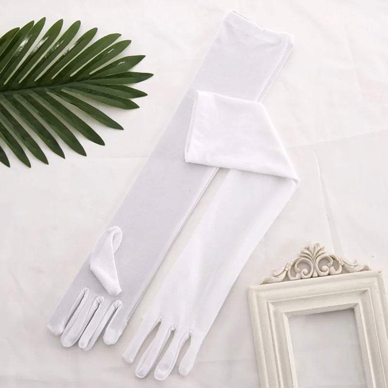 45cm Long Women Elasticity Matte Spandex Dance Performance Long Bride Wedding Mitten Halloween Party Cosplay Princess Glove P26