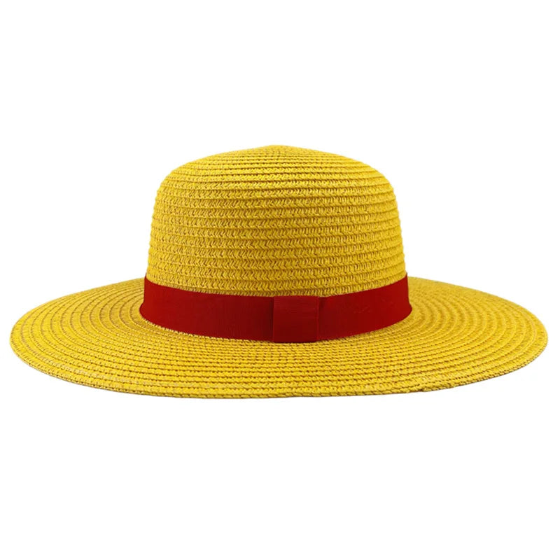 Unisex Flat Straw Hat with Neck String for Cosplay